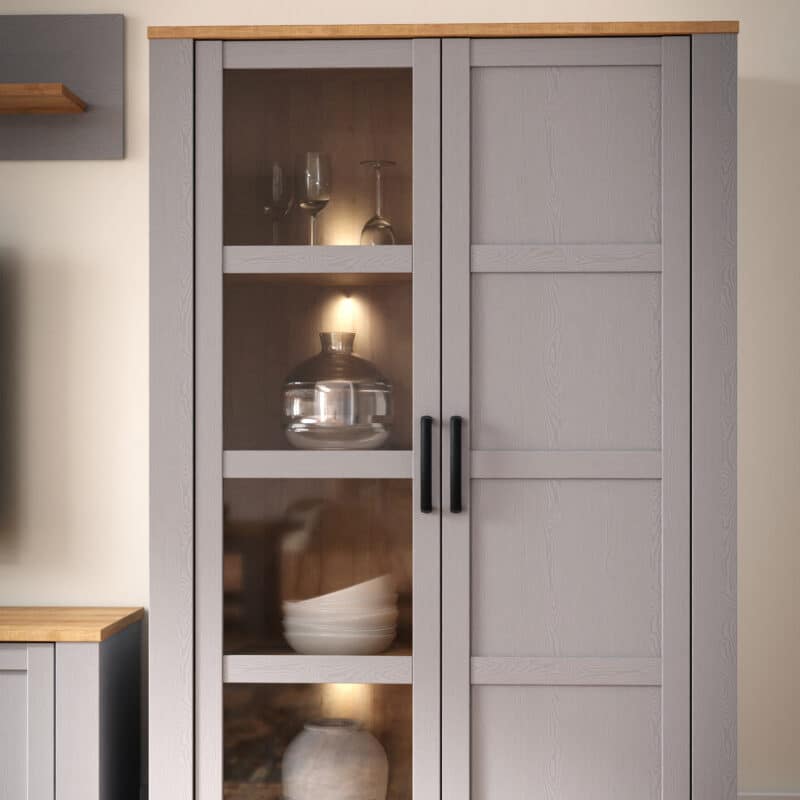 Furniture To Go Bohol 2 Door Grey Display Cabinet With LED Lighting The Home and Office Stores