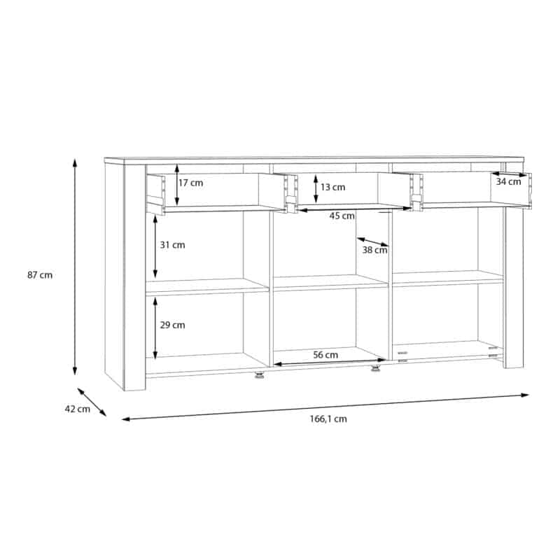 Furniture To Go Bohol 3 Door 3 Drawer White Sideboard The Home and Office Stores