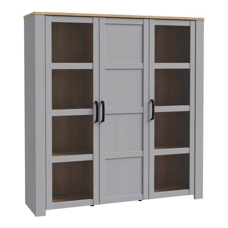 Furniture To Go Bohol 3 door large grey display cabinet