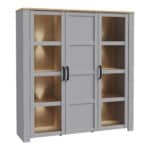 Furniture To Go Bohol 3 door large grey display cabinet with led lighting