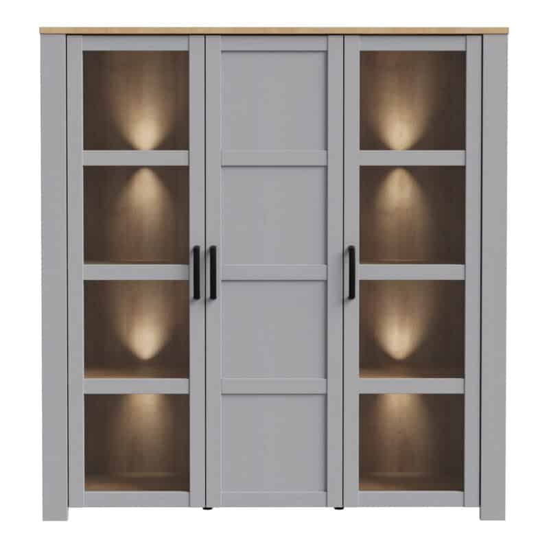 Furniture To Go Bohol 3 Door Large Grey Display Cabinet With LED Lighting The Home and Office Stores