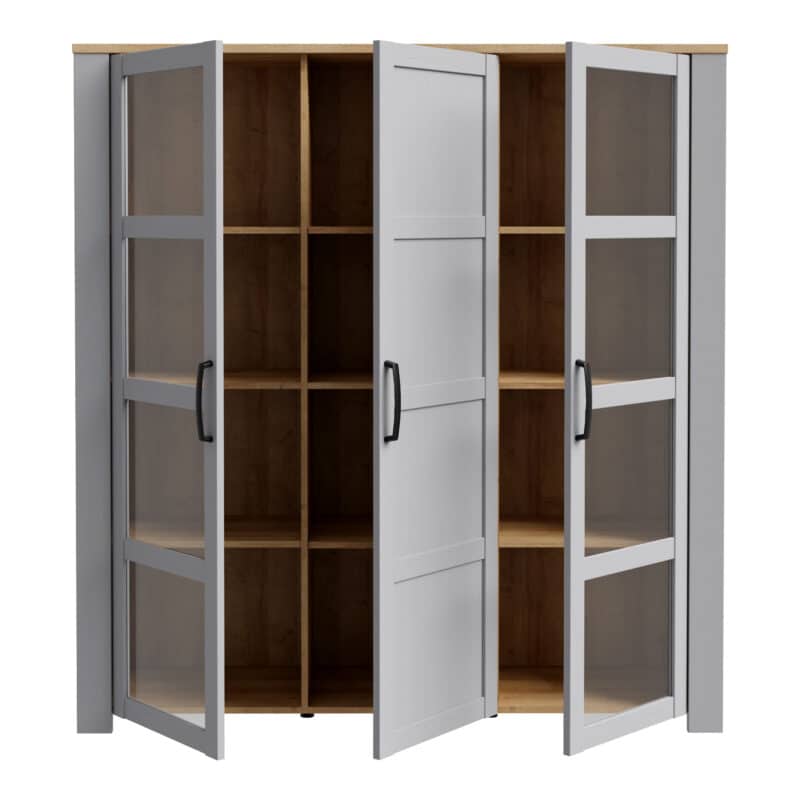 Furniture To Go Bohol 3 Door Large Grey Display Cabinet With LED Lighting The Home and Office Stores