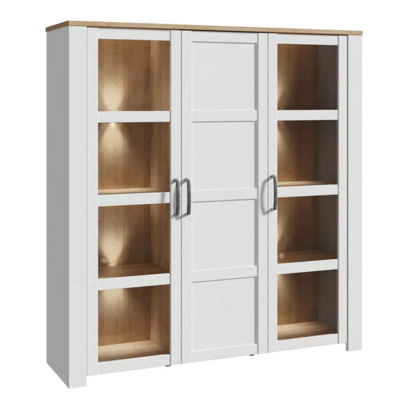 Furniture To Go Bohol 3 door large white display cabinet with led lighting