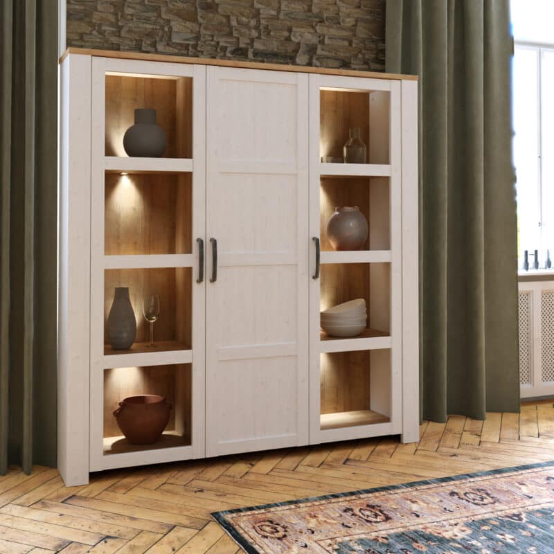 Furniture To Go Bohol 3 Door Large White Display Cabinet With LED Lighting The Home and Office Stores