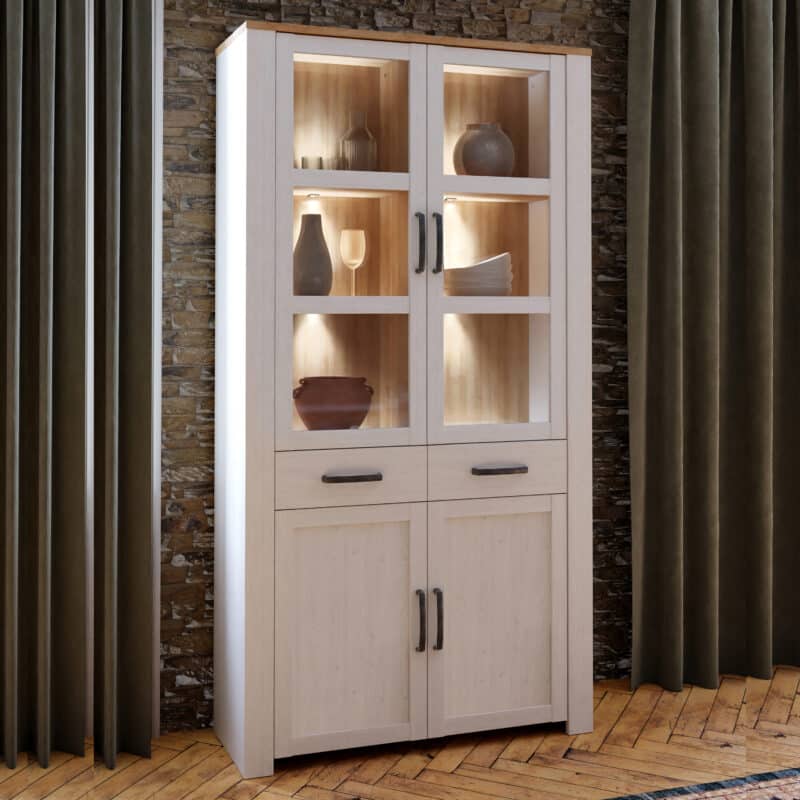 Furniture To Go Bohol 4 Door 2 Drawer White Display Cabinet With LED Lighting The Home and Office Stores