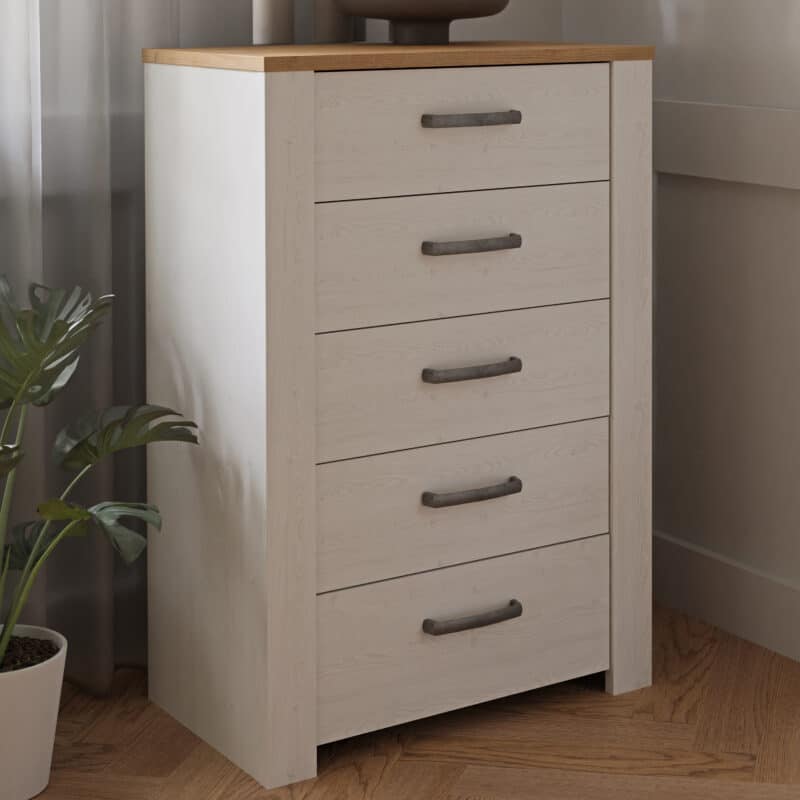 Furniture To Go Bohol 5 Drawer Narrow White Chest The Home and Office Stores