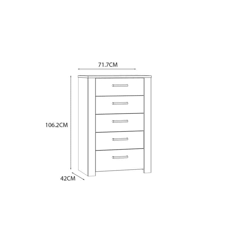 Furniture To Go Bohol 5 Drawer Narrow White Chest The Home and Office Stores