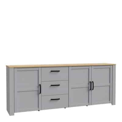Furniture To Go Bohol wide 3 door 3 drawer grey sideboard