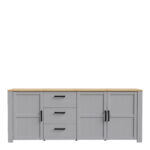 Furniture To Go Bohol Wide 3 Door 3 Drawer Grey Sideboard The Home and Office Stores