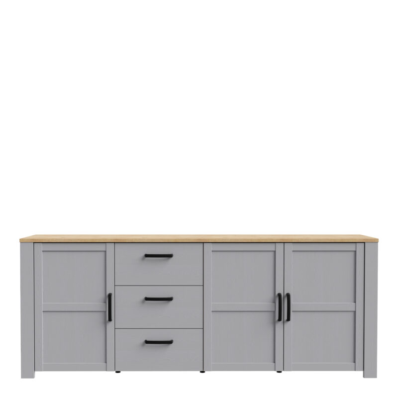 Furniture To Go Bohol Wide 3 Door 3 Drawer Grey Sideboard The Home and Office Stores