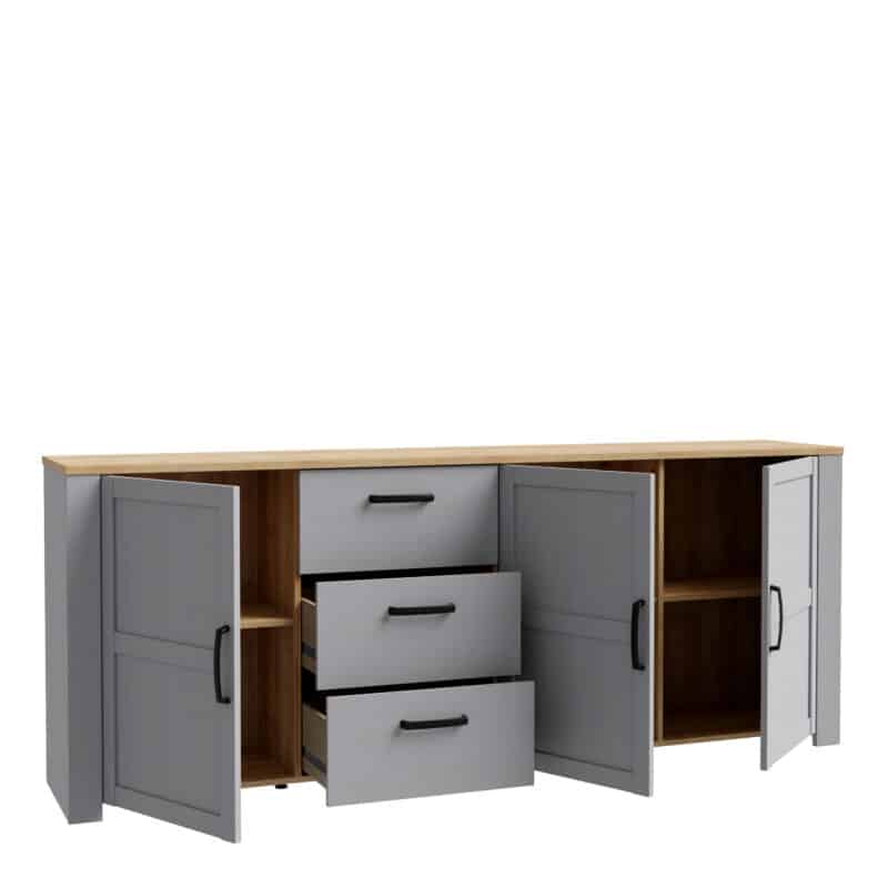 Furniture To Go Bohol Wide 3 Door 3 Drawer Grey Sideboard The Home and Office Stores