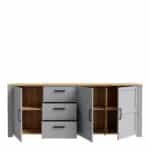 Furniture To Go Bohol Wide 3 Door 3 Drawer Grey Sideboard The Home and Office Stores