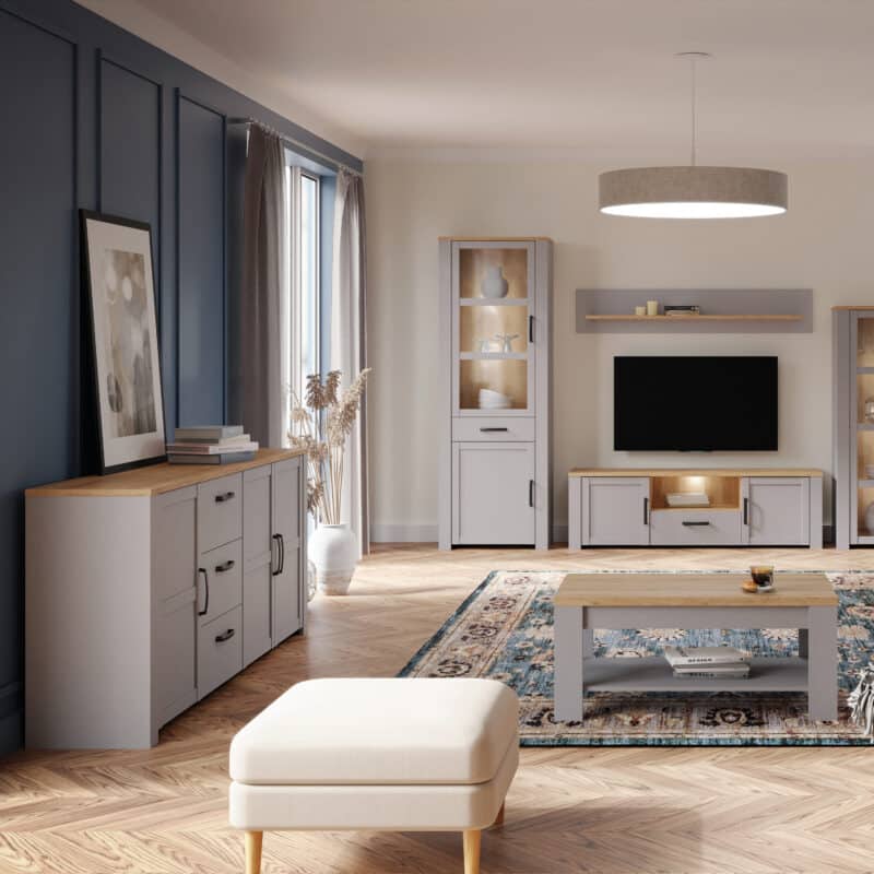 Furniture To Go Bohol Wide 3 Door 3 Drawer Grey Sideboard The Home and Office Stores