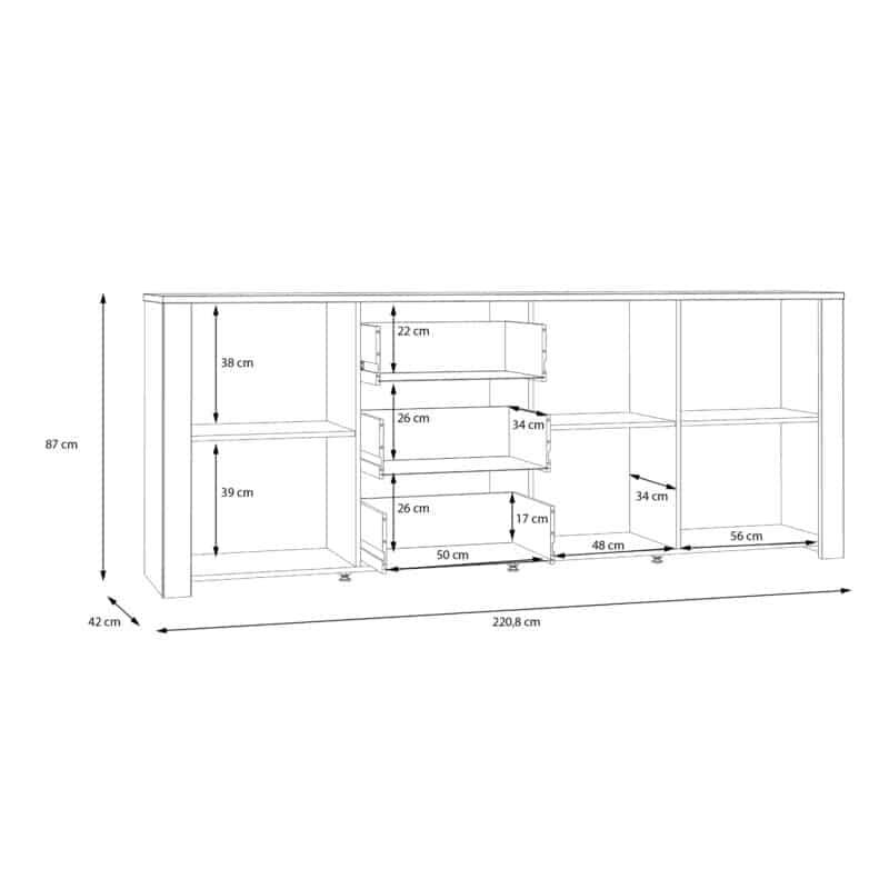 Furniture To Go Bohol Wide 3 Door 3 Drawer Grey Sideboard The Home and Office Stores