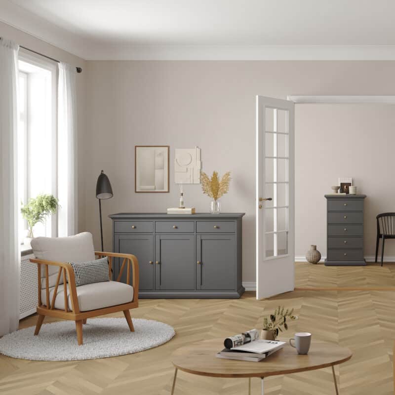 Furniture To Go Paris 3 Drawer 3 Door Sideboard Matt Grey The Home and Office Stores