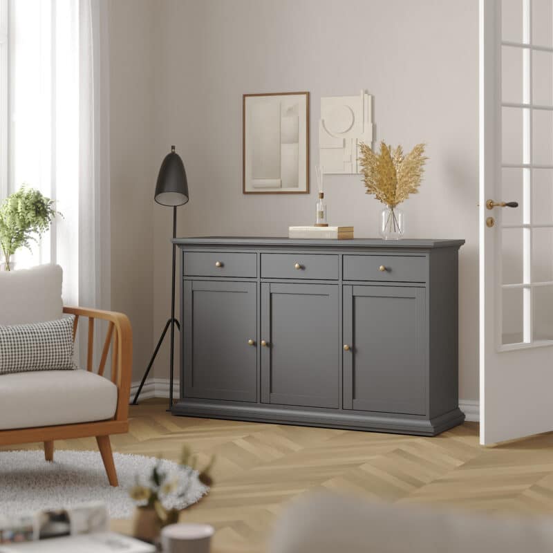 Furniture To Go Paris 3 Drawer 3 Door Sideboard Matt Grey The Home and Office Stores