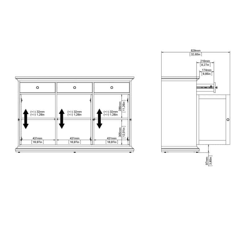Furniture To Go Paris 3 Drawer 3 Door Sideboard Matt Grey The Home and Office Stores