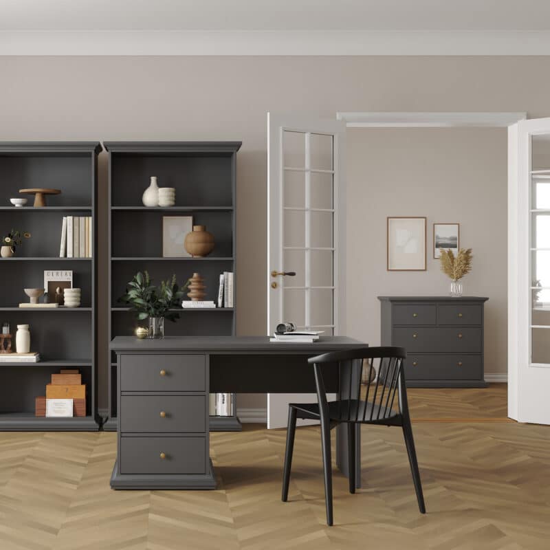Furniture To Go Paris 3 Drawer Desk Matt Grey The Home and Office Stores