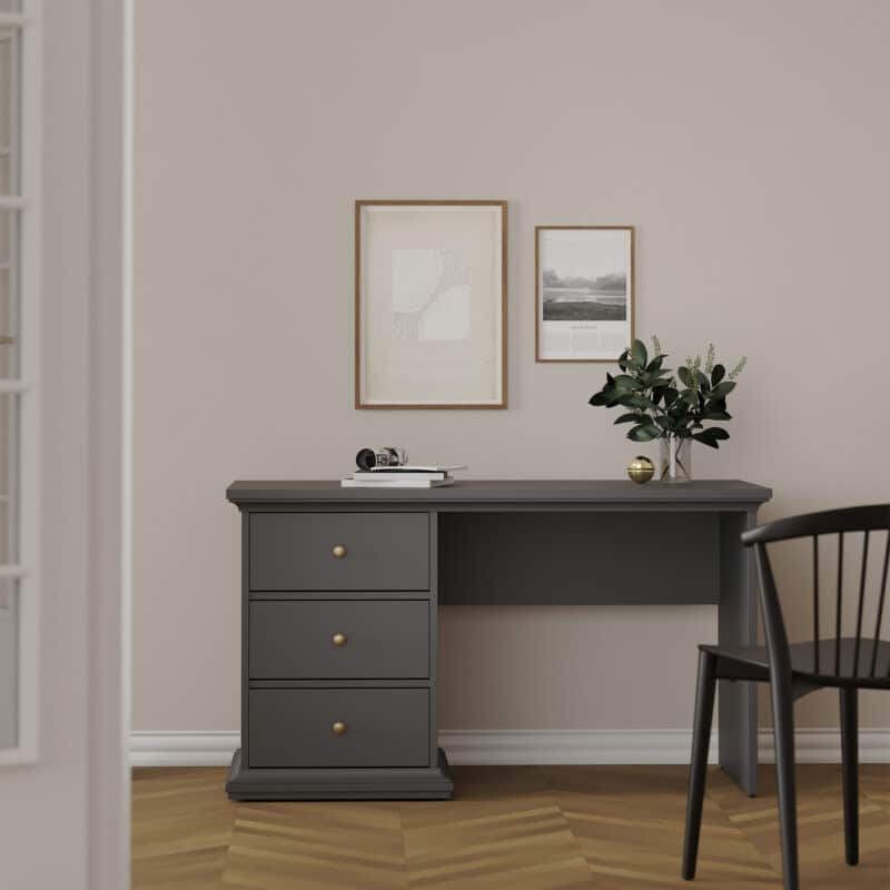 Furniture To Go Paris 3 Drawer Desk Matt Grey The Home and Office Stores