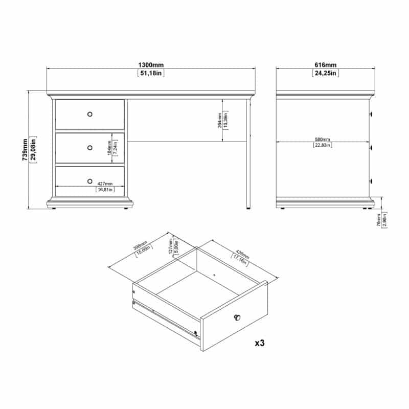 Furniture To Go Paris 3 Drawer Desk Matt Grey The Home and Office Stores