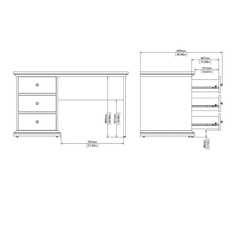 Furniture To Go Paris 3 Drawer Desk Matt Grey The Home and Office Stores