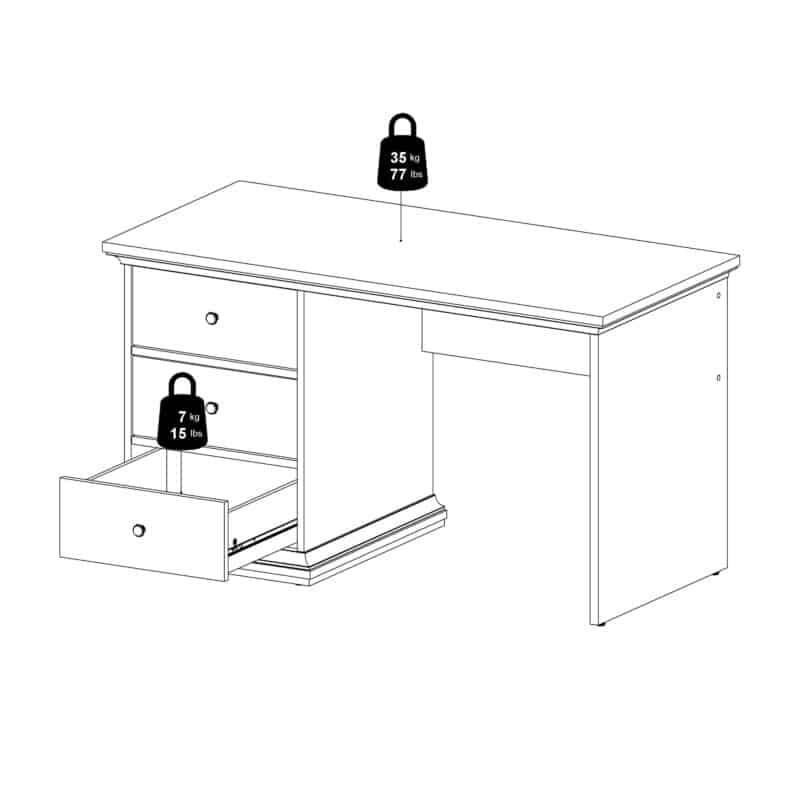 Furniture To Go Paris 3 Drawer Desk White The Home and Office Stores