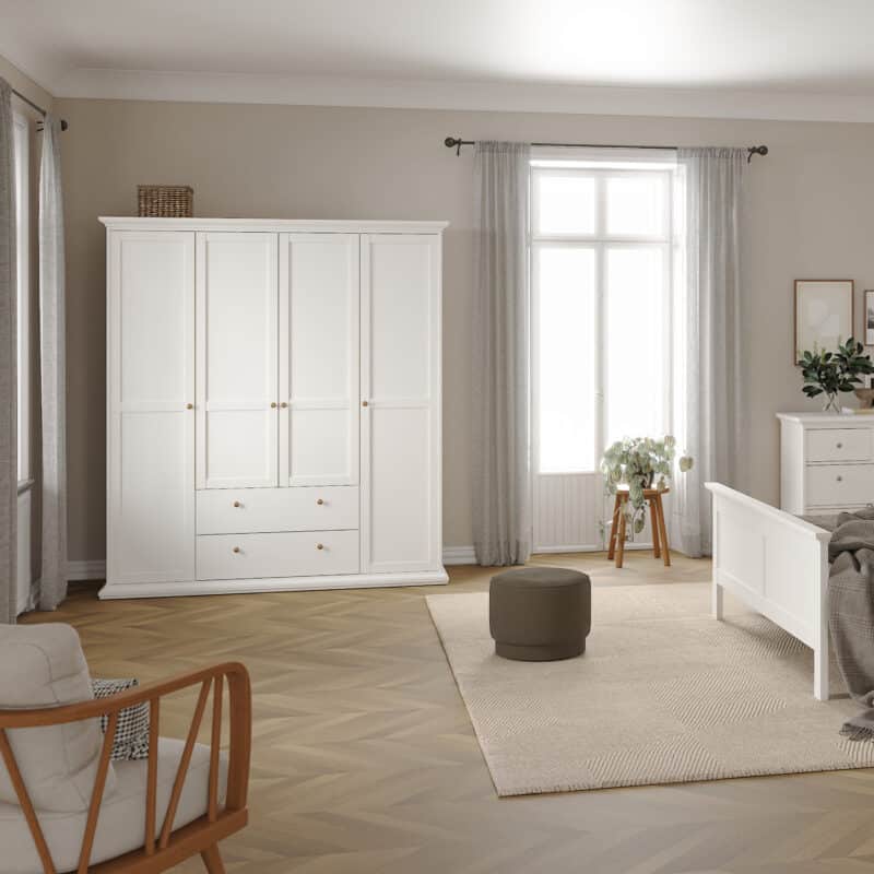Furniture To Go Paris 4 Door Wardrobe 2 Drawers White The Home and Office Stores