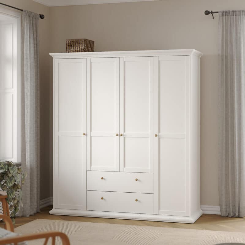 Furniture To Go Paris 4 Door Wardrobe 2 Drawers White The Home and Office Stores