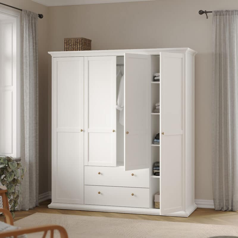 Furniture To Go Paris 4 Door Wardrobe 2 Drawers White The Home and Office Stores