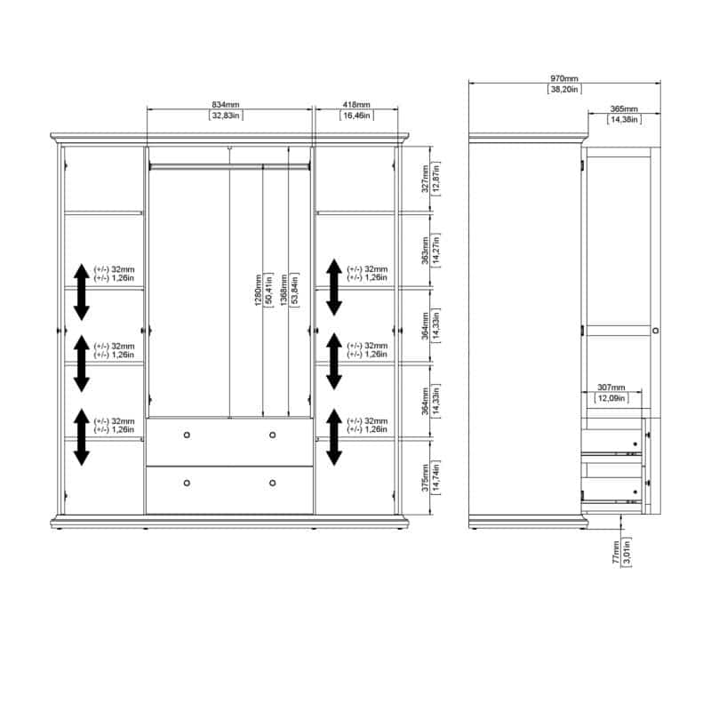 Furniture To Go Paris 4 Door Wardrobe 2 Drawers White The Home and Office Stores