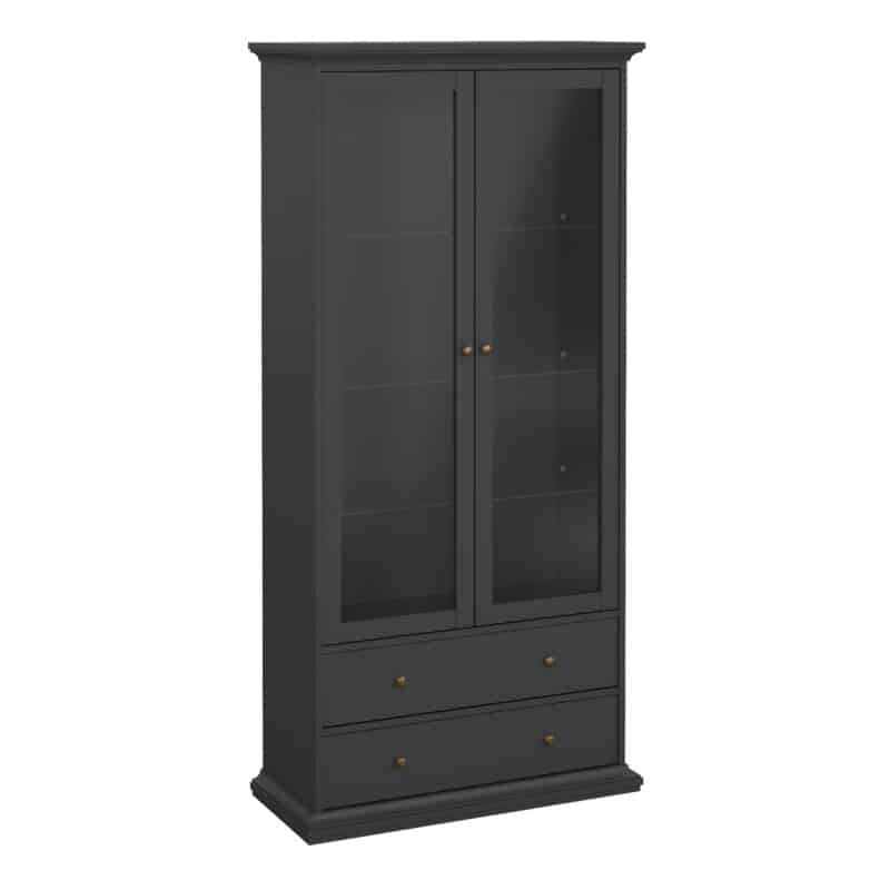 Furniture To Go Paris China Cabinet 2 glass doors 2 drawers matt grey