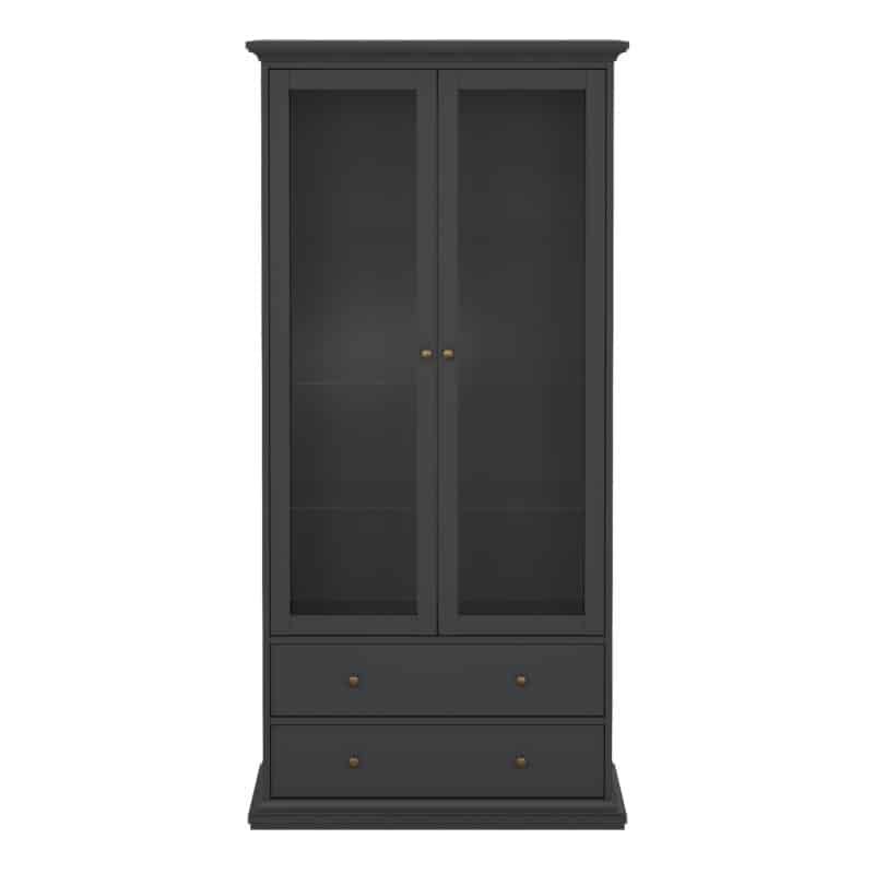 Furniture To Go Paris China Cabinet 2 Glass Doors 2 Drawers Matt Grey The Home and Office Stores