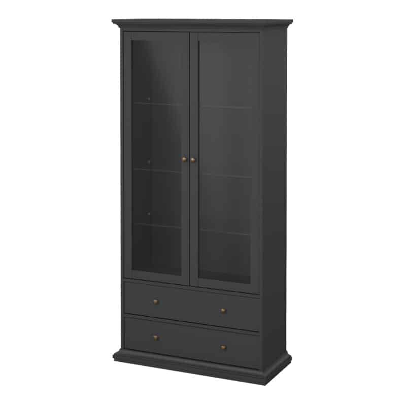 Furniture To Go Paris China Cabinet 2 Glass Doors 2 Drawers Matt Grey The Home and Office Stores