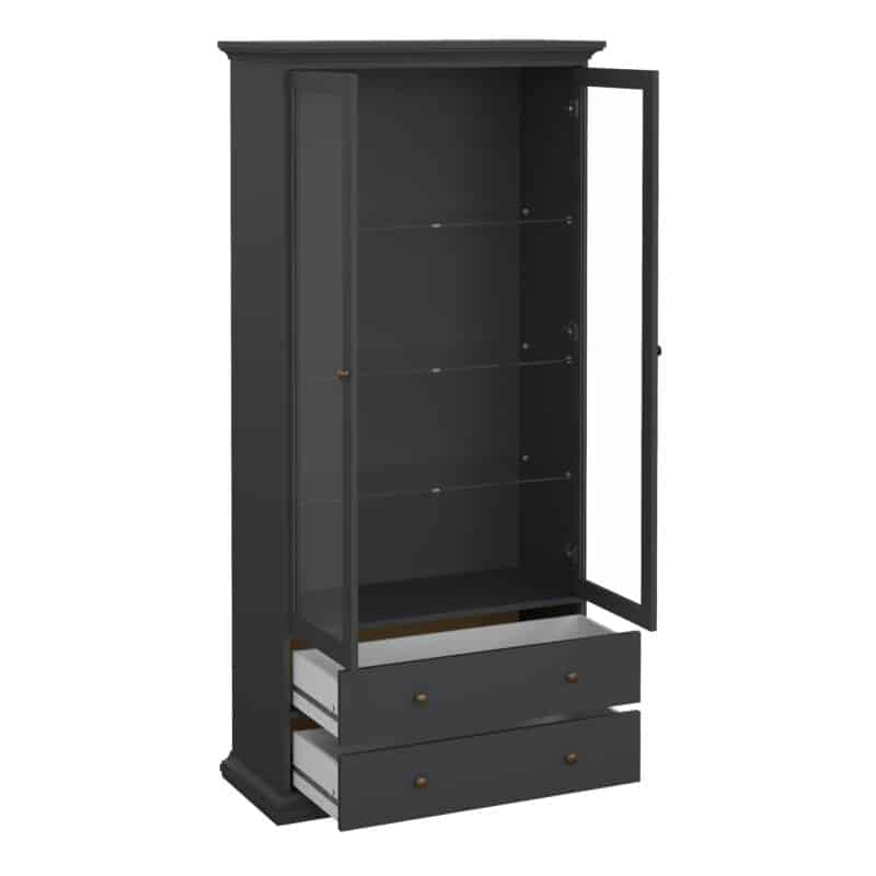 Furniture To Go Paris China Cabinet 2 Glass Doors 2 Drawers Matt Grey The Home and Office Stores