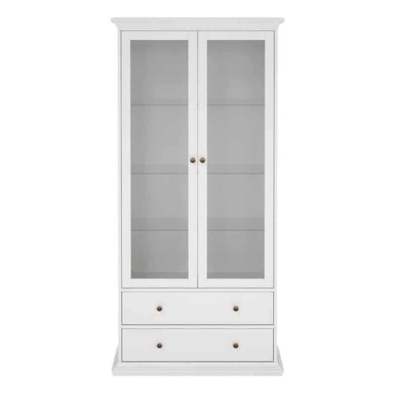 Furniture To Go Paris China Cabinet 2 Glass Doors 2 Drawers White The Home and Office Stores