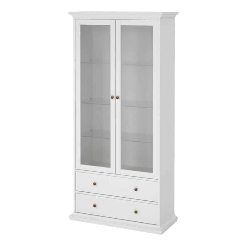 Furniture To Go Paris China Cabinet 2 Glass Doors 2 Drawers White The Home and Office Stores