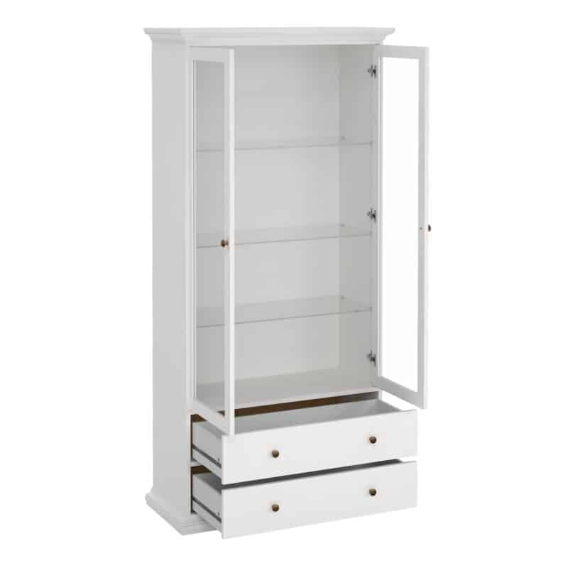 Furniture To Go Paris China Cabinet 2 Glass Doors 2 Drawers White The Home and Office Stores
