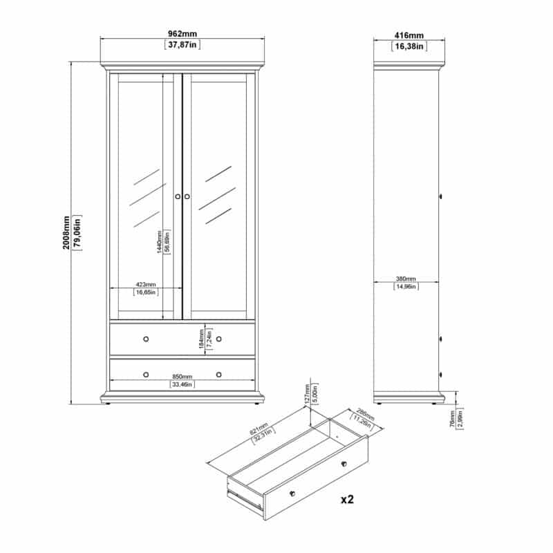 Furniture To Go Paris China Cabinet 2 Glass Doors 2 Drawers White The Home and Office Stores