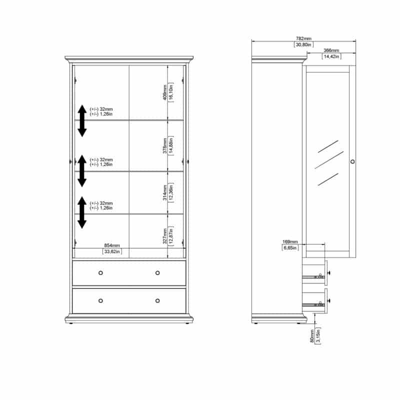 Furniture To Go Paris China Cabinet 2 Glass Doors 2 Drawers White The Home and Office Stores