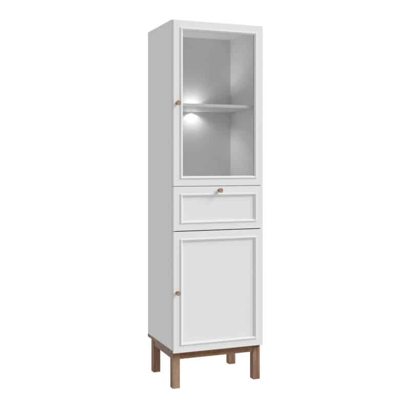Furniture To Go Wensley light grey 2 door 1 drawer display cabinet with led lighting