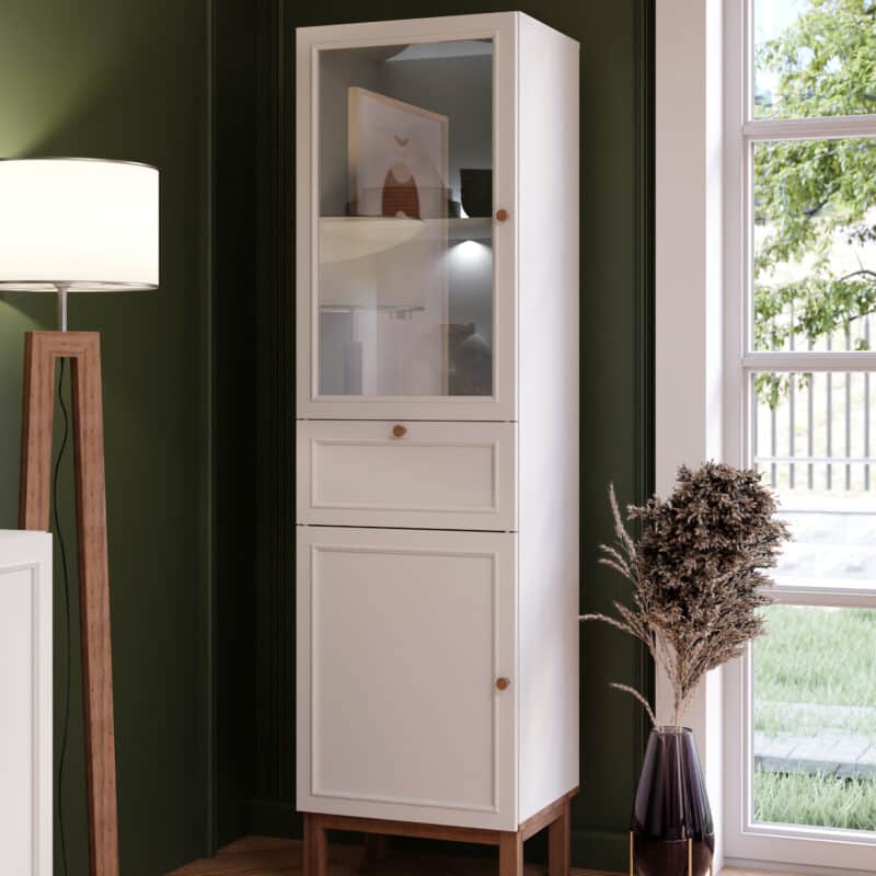 Furniture To Go Wensley Light Grey 2 Door 1 Drawer Display Cabinet With LED Lighting The Home and Office Stores
