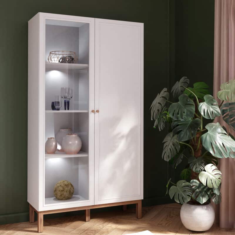 Furniture To Go Wensley Light Grey 2 Door Display Cabinet With LED Lighting The Home and Office Stores