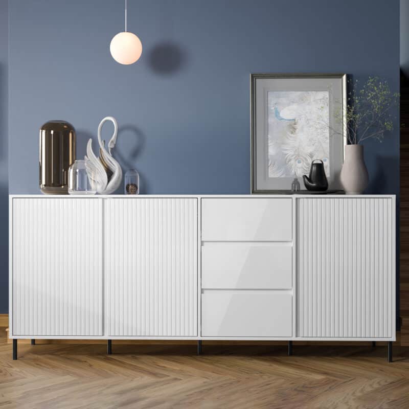 Furniture To Go Avenale 3 Door 3 Drawer White Sideboard The Home and Office Stores