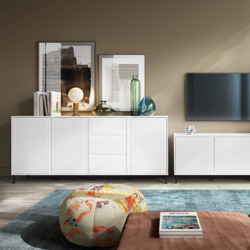Furniture To Go Avenale 3 Door 3 Drawer White Sideboard The Home and Office Stores