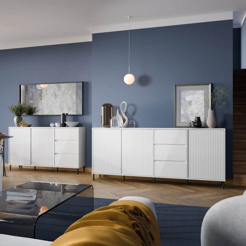 Furniture To Go Avenale 3 Door 3 Drawer White Sideboard The Home and Office Stores