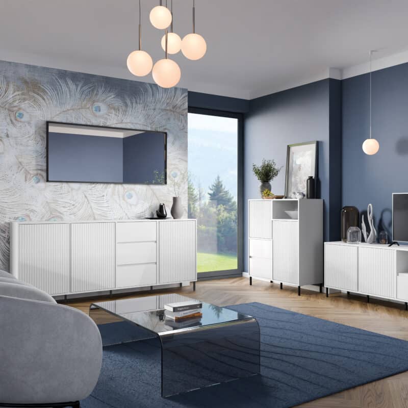 Furniture To Go Avenale 3 Door 3 Drawer White Sideboard The Home and Office Stores
