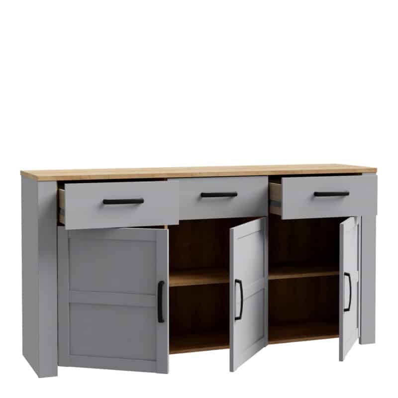 Furniture To Go Bohol 3 Door 3 Drawer Grey Sideboard The Home and Office Stores