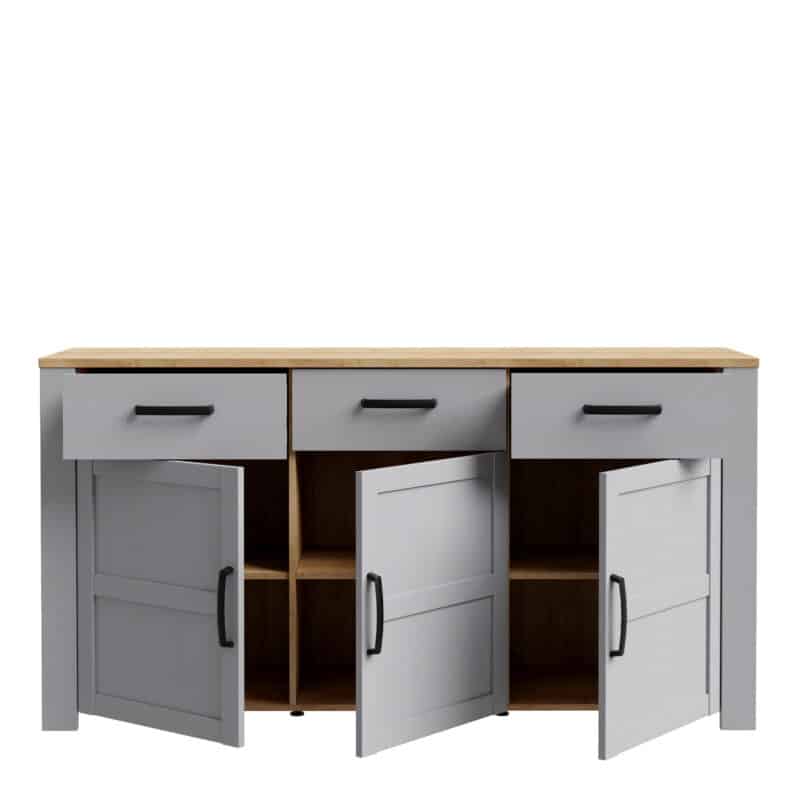 Furniture To Go Bohol 3 Door 3 Drawer Grey Sideboard The Home and Office Stores