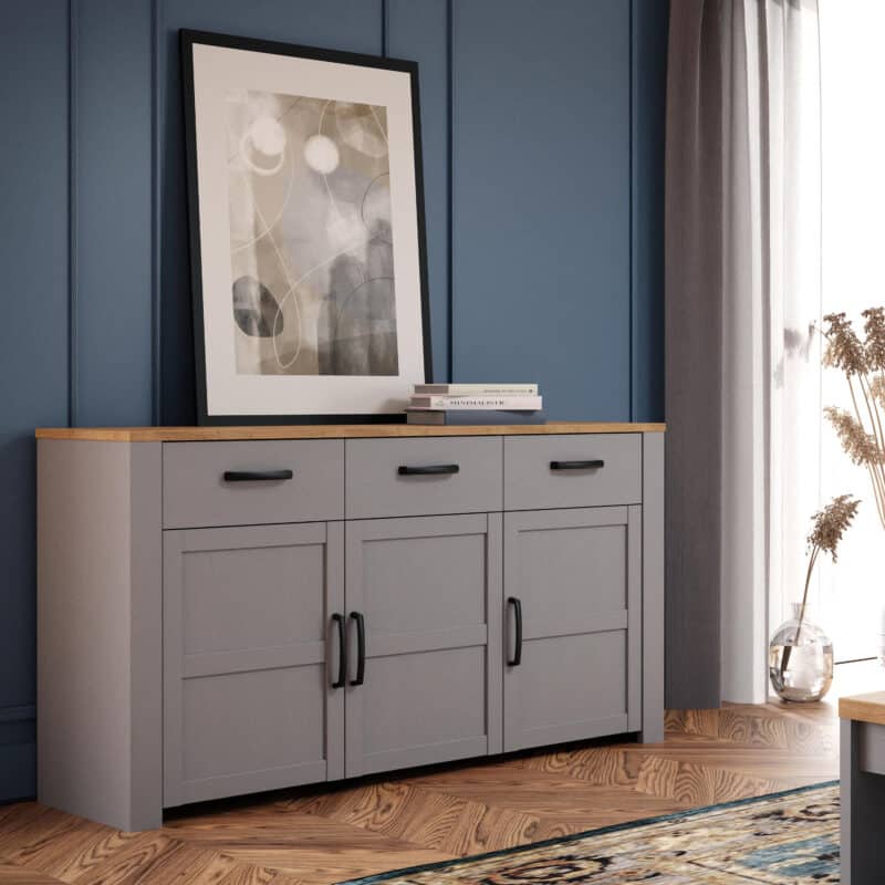 Furniture To Go Bohol 3 Door 3 Drawer Grey Sideboard The Home and Office Stores