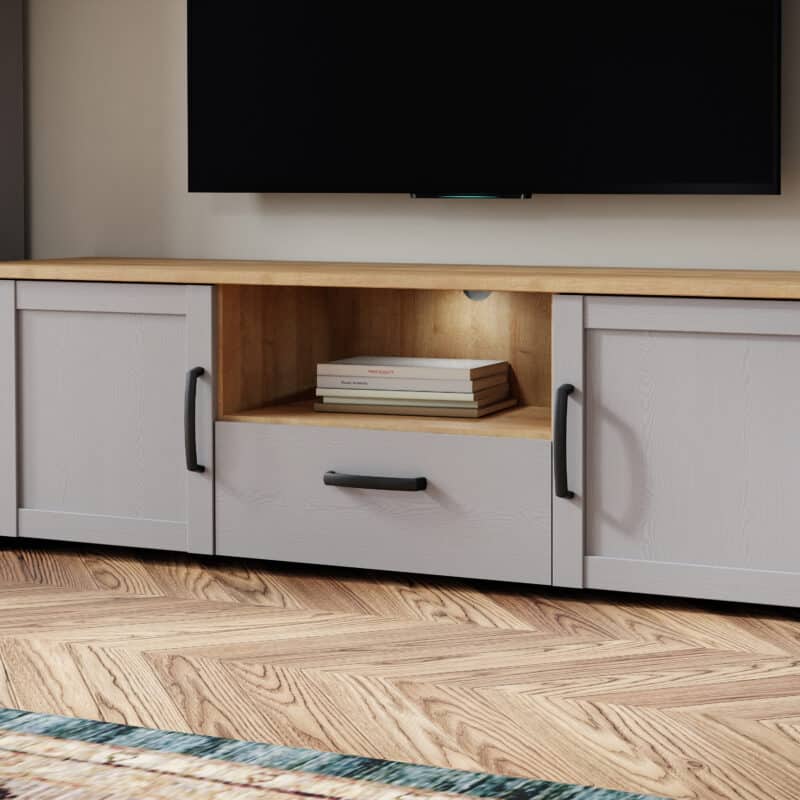 Furniture To Go Bohol 2 Door 1 Drawer Grey TV Cabinet With LED Lighting The Home and Office Stores